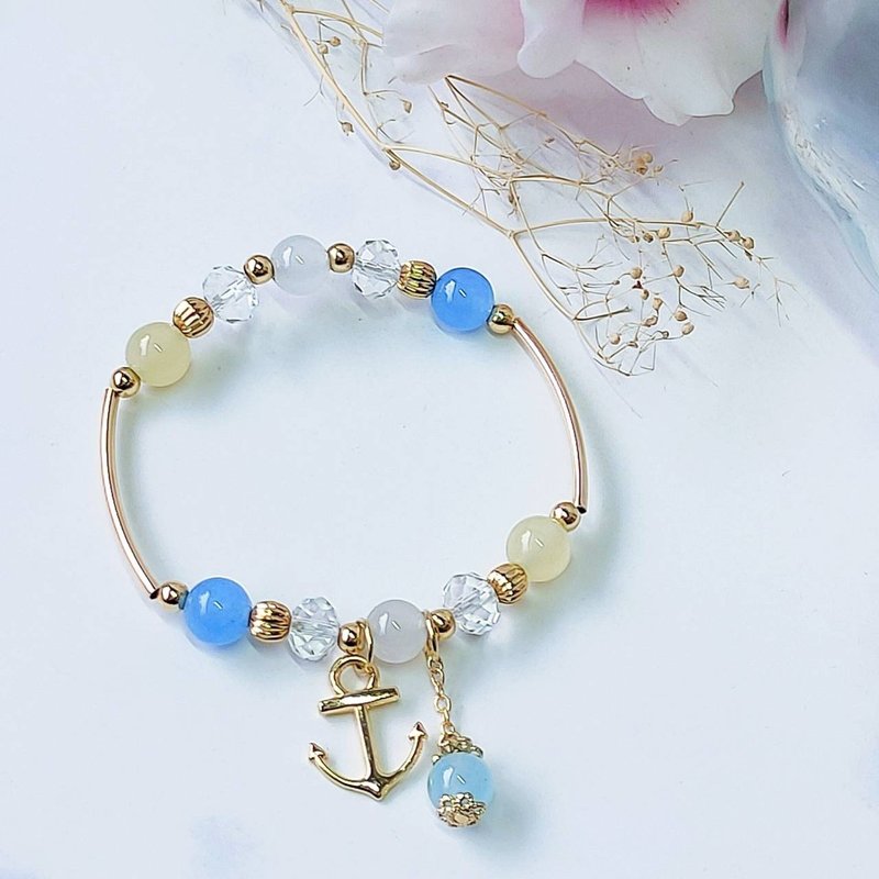 14K Gold Clad Bronze Gold Crystal Chalcedony Lucky Bracelet Fashion Lucky Elastic Bracelet - สร้อยข้อมือ - โลหะ สีทอง