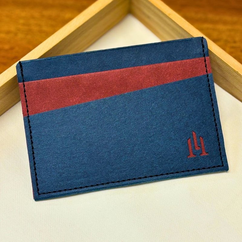 多功能紙革卡夾 海軍藍紅 五個卡層 綠色時尚 天然纖維 職人手作 - 皮夾/長短夾/錢包 - 環保材質 