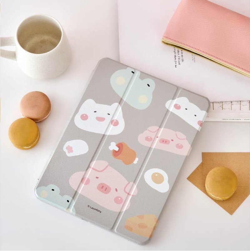 Fat, cute, foodie, colorful iPad tri-fold protective case - เคส/ซองมือถือ - พลาสติก หลากหลายสี