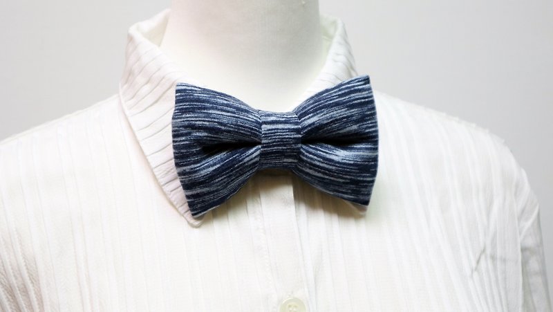 橫條紋 手工立體蝴蝶結領結 bow tie *SK* - 領結/領巾 - 棉．麻 藍色