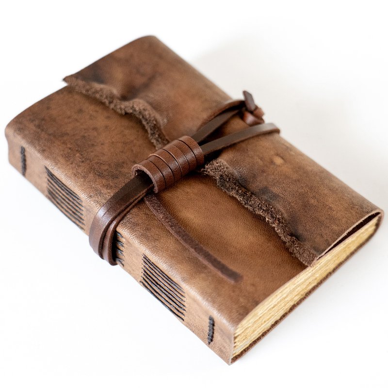 筆記本/手帳 真皮 Leather Journal, Vintage Bookbinding (Natural Edge / Rustic Brown) - 筆記本/手帳 - 真皮 