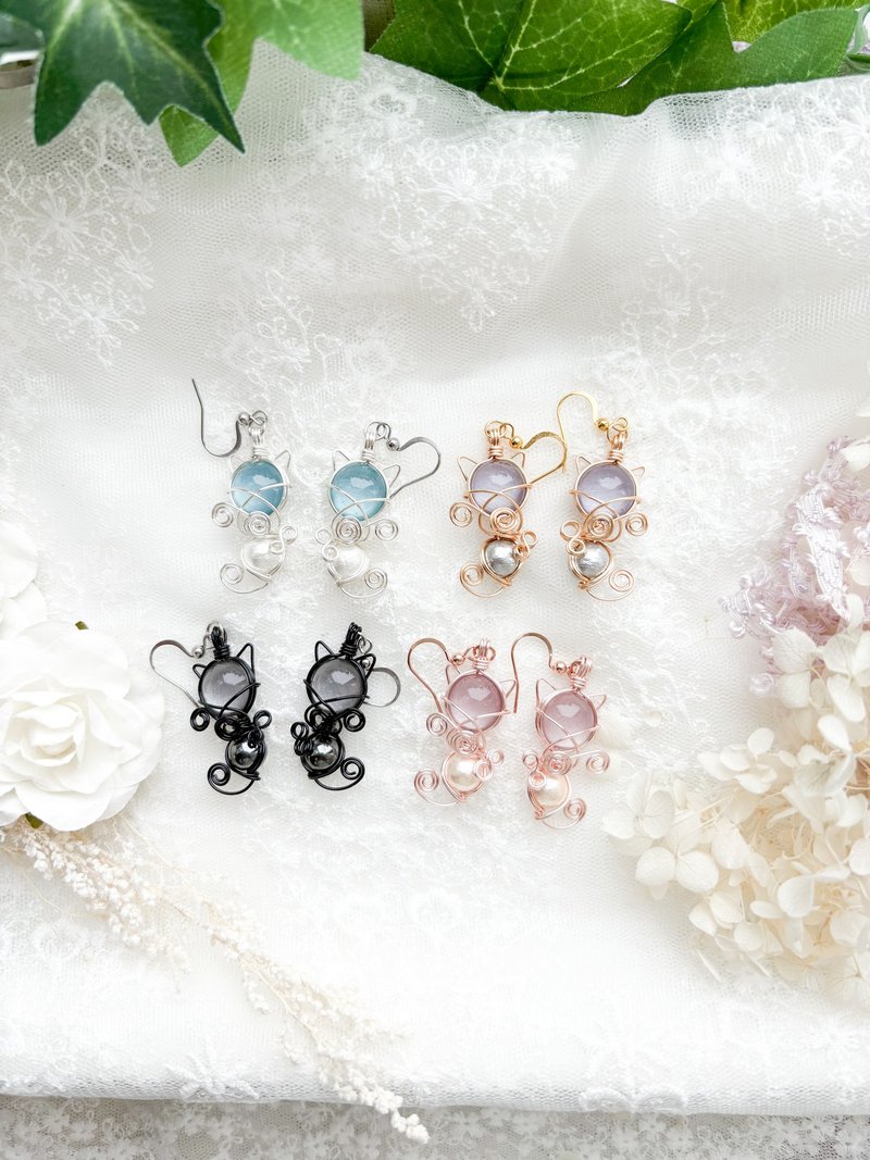 Kitty Pink Gold - ต่างหู - วัสดุอื่นๆ สึชมพู