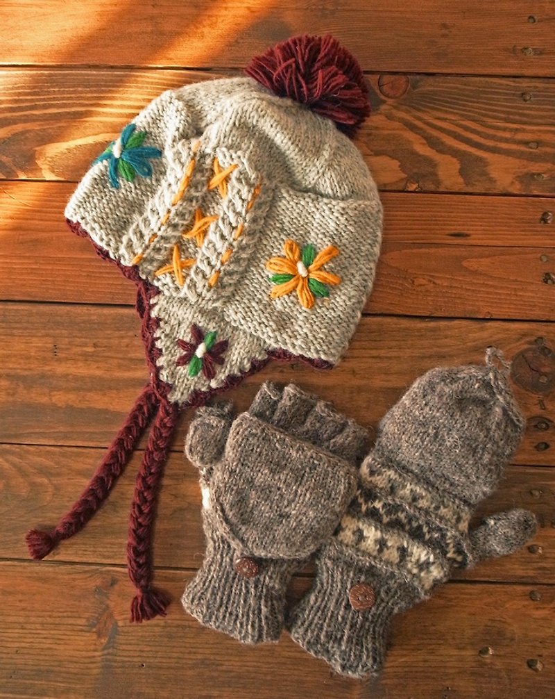 【Grooving the beats】【Christmas Gift】Set of Wool Hat and Wool gloves（$980 Hat Set） - Gloves & Mittens - Wool Multicolor