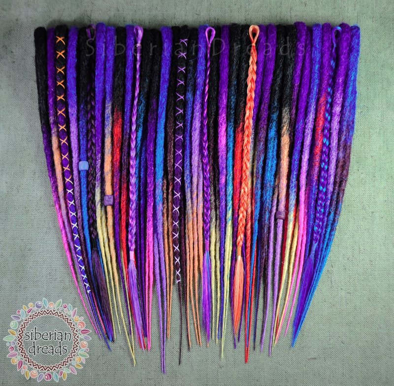 'Sunset' Dreadlocks / Purple Blue tone crochet smooth colourful dreads - 髮夾/髮圈 - 其他材質 多色