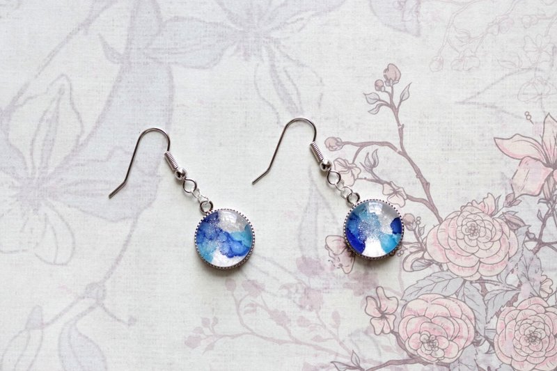 Resin Art Round Earrings - Bubble Tone - ต่างหู - เรซิน สีน้ำเงิน