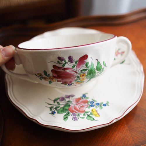 フランスアンティーク リュネヴィルのスープボウルとプレート1点セット