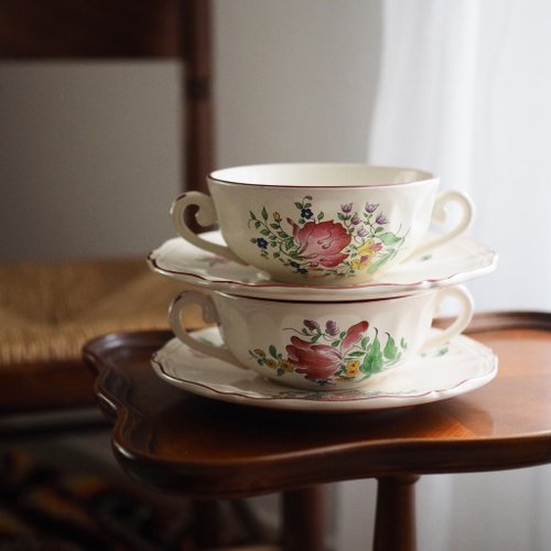 フランスアンティーク リュネヴィルのスープボウルとプレート1点セット