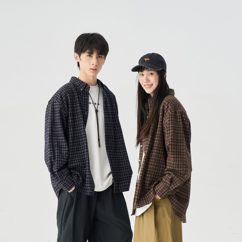 TopBasics 羊毛法蘭絨格紋襯衫 - 男襯衫/休閒襯衫 - 聚酯纖維 咖啡色