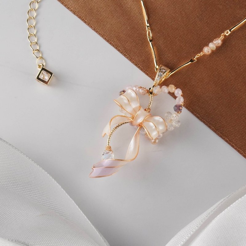 Pearlescent Waltz Necklace Handmade Crystal Flower Resin Jewelry - Necklaces - Resin Pink