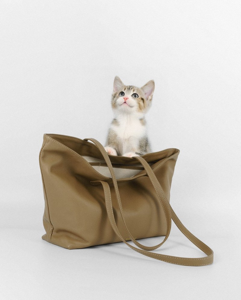 MARROQUE Jenna inside out leather and canvas tote bag,Latte. - 手提包/手提袋 - 真皮 卡其色
