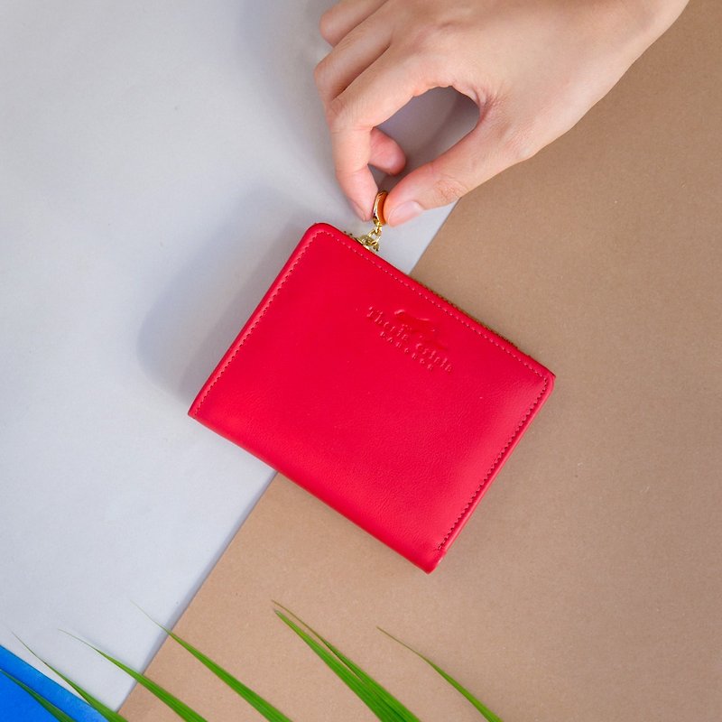 PEONY - SMALL SOFT COW LEATHER FROM ITALY COIN PURSE/WALLET-RED - กระเป๋าสตางค์ - หนังแท้ สีแดง