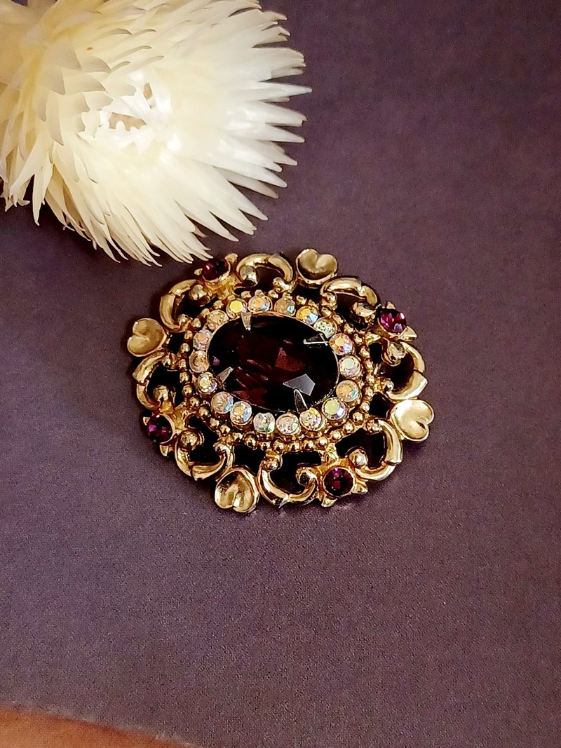 vintage jewelry  Coro 維多利亞紫晶萊茵 胸針 別針 - 耳環/耳夾/耳骨夾 - 其他金屬 
