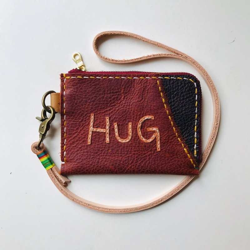 HUG hug L leather zipper bag clutch bag sniffing leather hand-made - กระเป๋าสตางค์ - หนังแท้ สีแดง