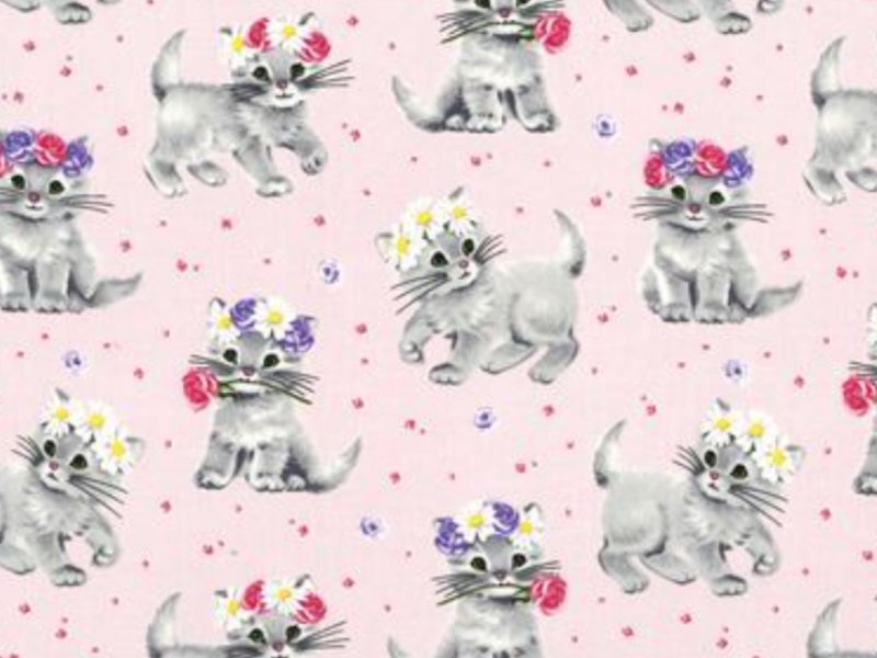【受注制作】 Flower kitten skirt pink USAcotton 日本製 輸入生地 ロングスカート 猫 CAT Free size - 裙子/長裙 - 棉．麻 粉紅色