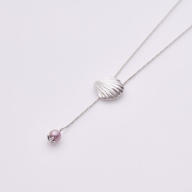 Y-Type shell necklace with pearl - สร้อยคอ - เงินแท้ 