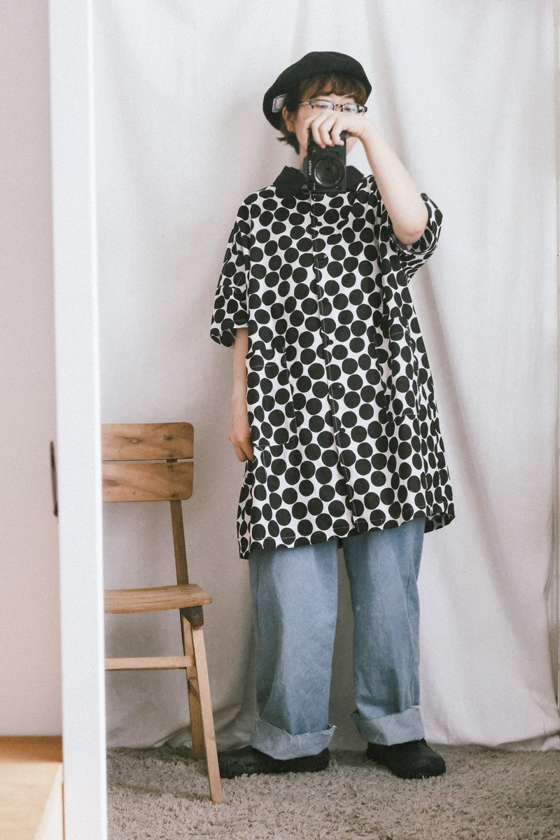 Black Collar Black Pearl Oversized Drop Shoulder Mid-Length Shirt - Women's Shirts - Cotton & Hemp Black