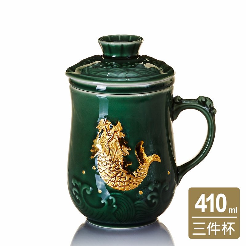 New Yuyue Longmen three-piece cup/with tea drain/2 colors 410ml - แก้วมัค/แก้วกาแฟ - เครื่องลายคราม ขาว