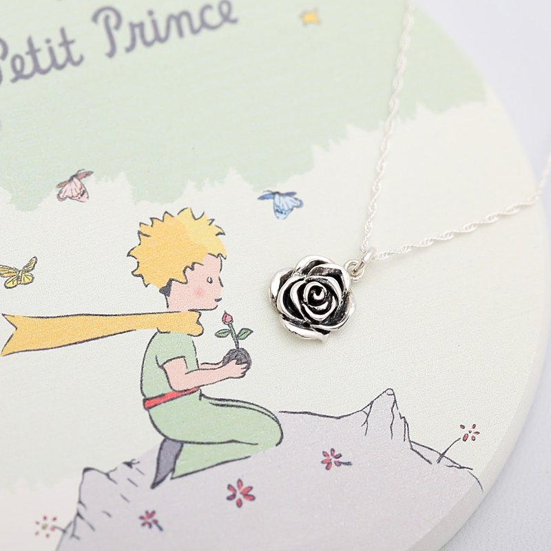 Le Petit Prince Rose (small) s925 sterling silver necklace Valentine's Day gift - สร้อยคอ - เงินแท้ สีเงิน