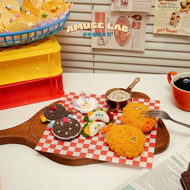 好吃無限 小食拼盤毛線手工編織掛件冰箱貼禮物食物掛件 - 鑰匙圈/鑰匙包 - 棉．麻 