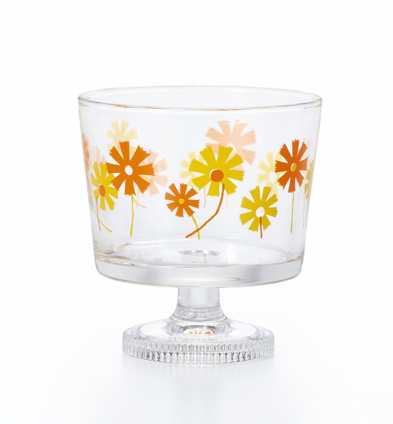 1960 Desert Cup Glass Retro [Adelia Retro Legged Dessert Deep] Goblet Legged Showa Retro Tableware Miscellaneous Flower lover Print Retro Pop - Cups - Glass Orange