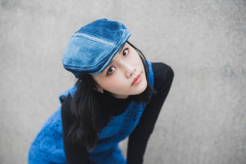 【STARDU】藍染雙色燈芯絨報童帽 | 賊仔帽 | 鴨舌帽 | 男女通用 - 帽子 - 其他材質 藍色