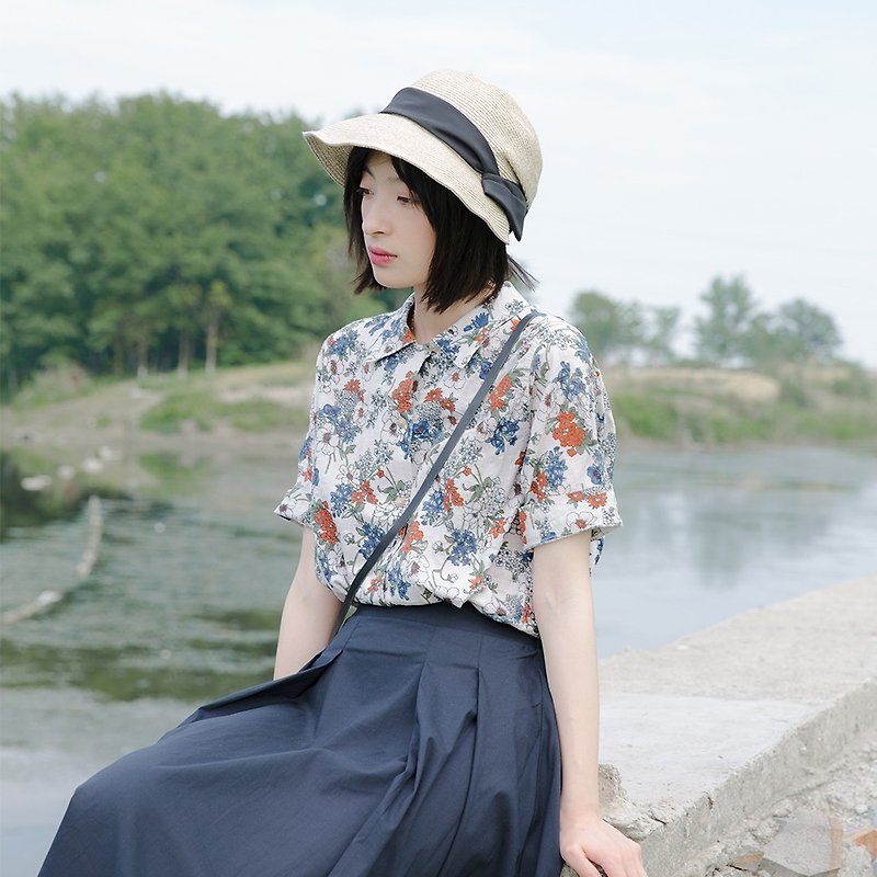 棉質印花短袖襯衣|襯衣|棉|獨立品牌|Sora-146 - 恤衫 - 棉．麻 