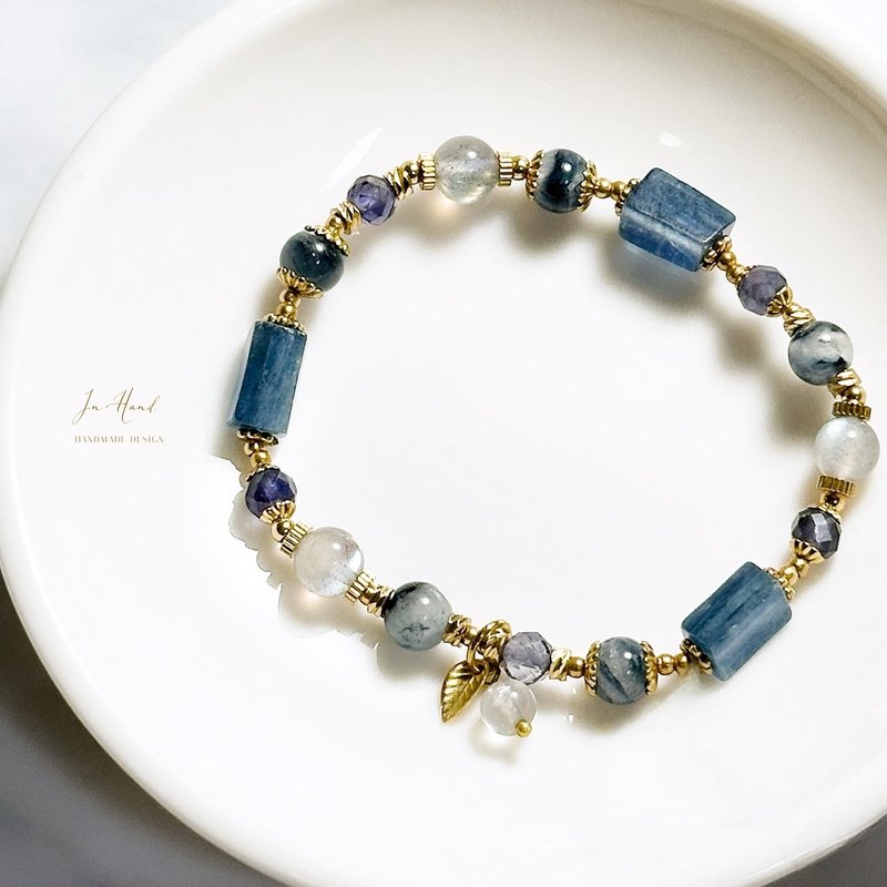 藍圖-藍晶石、藍兔毛-黃銅設計款 - 手鍊/手環 - 水晶 藍色