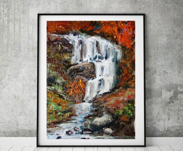 Kaaterskill Falls 白樺の木 絵画 油絵 風景 原画 油畫 原作 アートワーク - ショップ ArtshopLiliya ポスター・絵  - Pinkoi