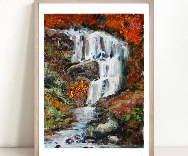 Kaaterskill Falls 白樺の木 絵画 油絵 風景 原画 油畫 原作 アートワーク - ショップ ArtshopLiliya ポスター・絵  - Pinkoi