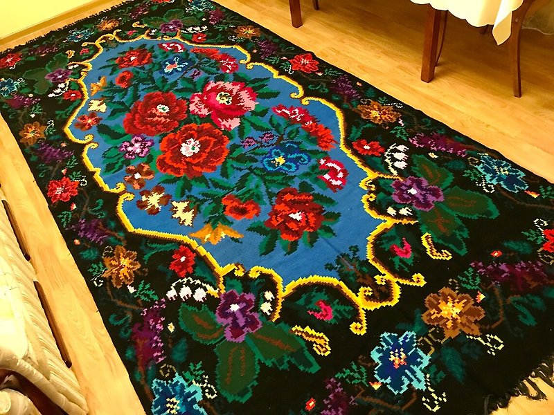 Vintage handwoven wool rug carpet. Bessarabian Kilim. - 地墊/地毯 - 羊毛 多色