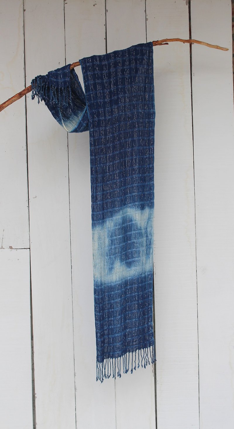 自在染isvara 藍染純棉圍巾 能量系列 山癒 - 絲巾 - 棉．麻 藍色