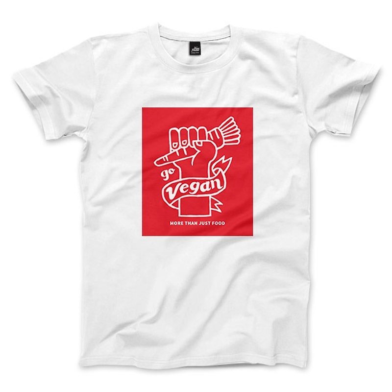 Go Vegan!-White-Unisex T-shirt - เสื้อยืดผู้ชาย - ผ้าฝ้าย/ผ้าลินิน ขาว