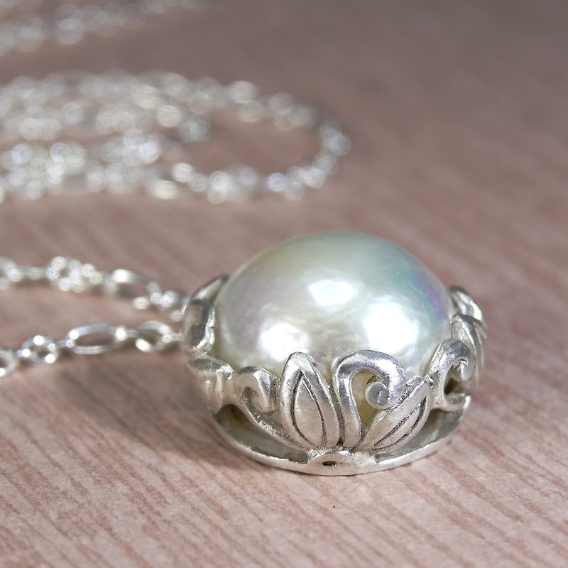 墜子 天然 珍珠 真珠 饅頭大珍珠 925銀飾 項鍊 寶石 飾品 首飾 - 項鍊 - 珍珠 白色