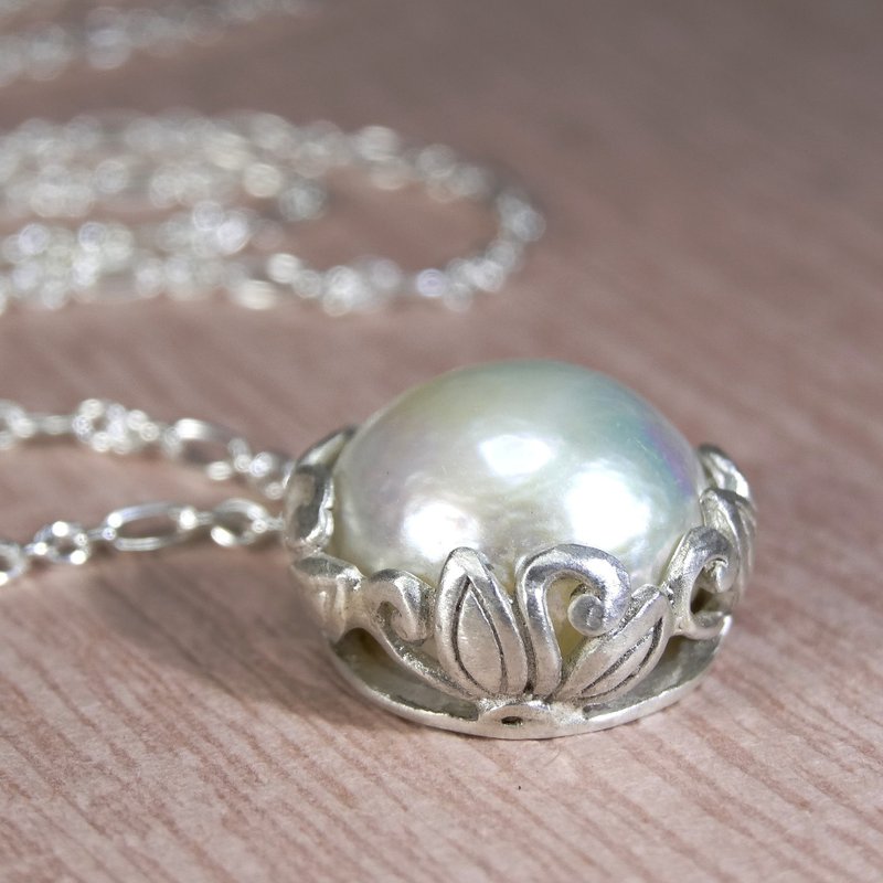 Pendant, Necklace, Pearl, Sterling Silver, Handmade Jewelry - สร้อยคอ - ไข่มุก ขาว