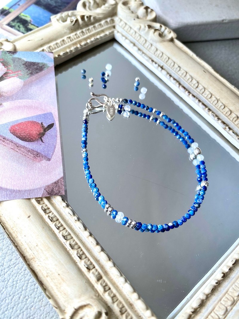 MIH Metalwork Jewelry | Azure Blue Sterling Silver Natural Stone Bracelet - สร้อยข้อมือ - เครื่องเพชรพลอย สีน้ำเงิน
