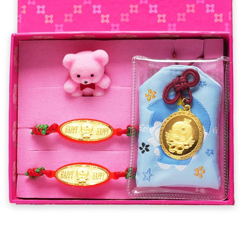 [Children's Painted Gold Jewelry] Doll Angel Gold Guardian Peace and Health Gift Box 3-piece set weighs 0.1 yuan - Baby Gift Sets - 24K Gold Gold