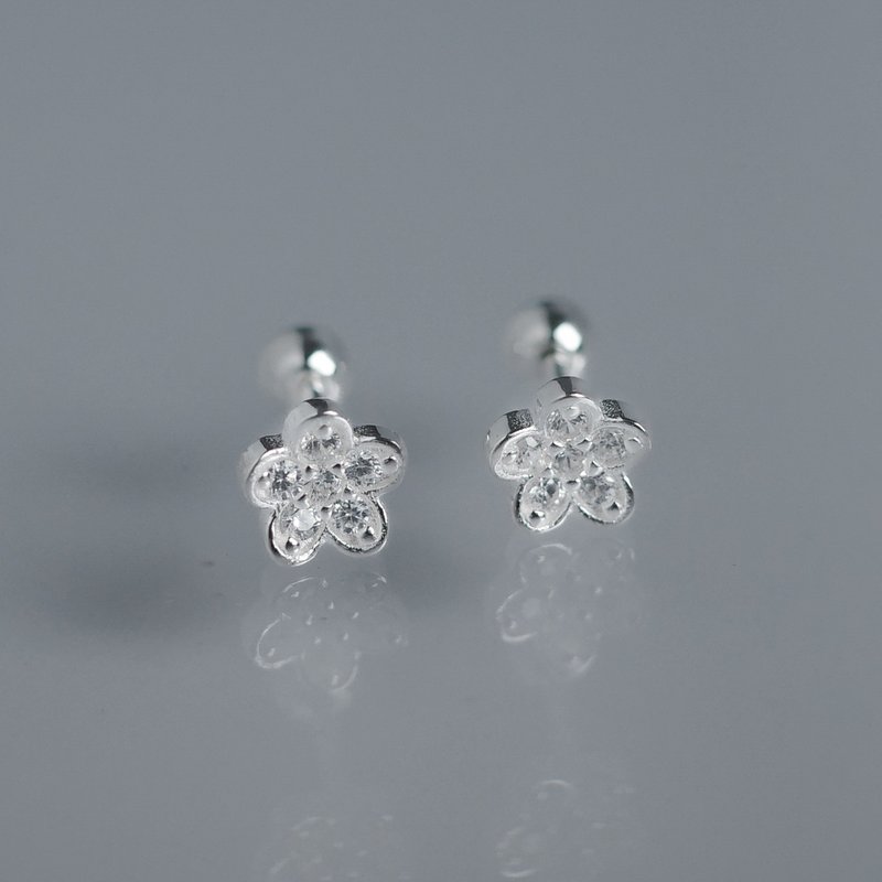 925 sterling silver mini cherry blossom bead earrings lock bead earrings stamens free gift box packaging birthday gift - ต่างหู - เงินแท้ สีเงิน