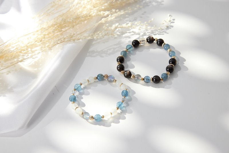l First Love First Love l Moonstone Labradorite Obsidian Aquamarine - Bracelets - Crystal Blue