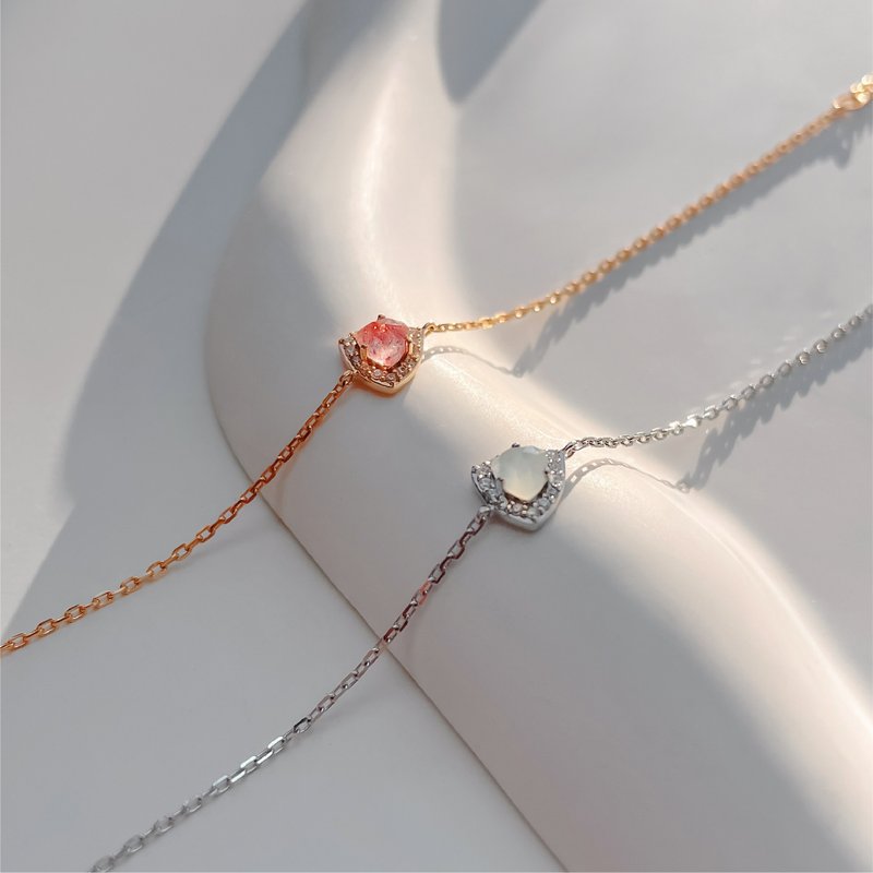 Sapphire/ Stone/Strawberry Crystal [Rose Salt Lemon Tea] s925 sterling silver bracelet || Exclusive edition - สร้อยข้อมือ - เงินแท้ สีเงิน