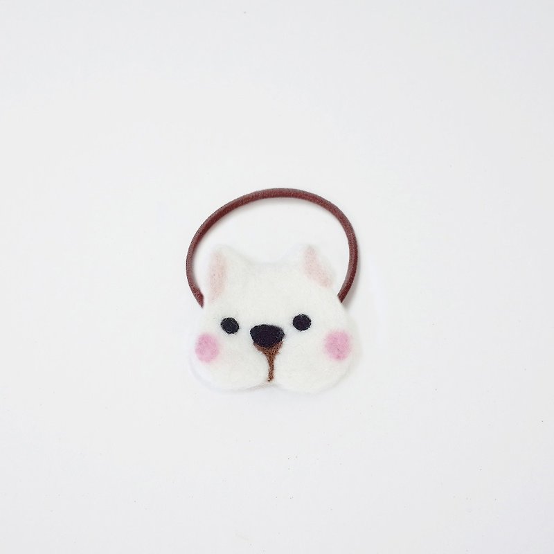 [Q-cute] dog head - hair ring - Hair Accessories - Wool White