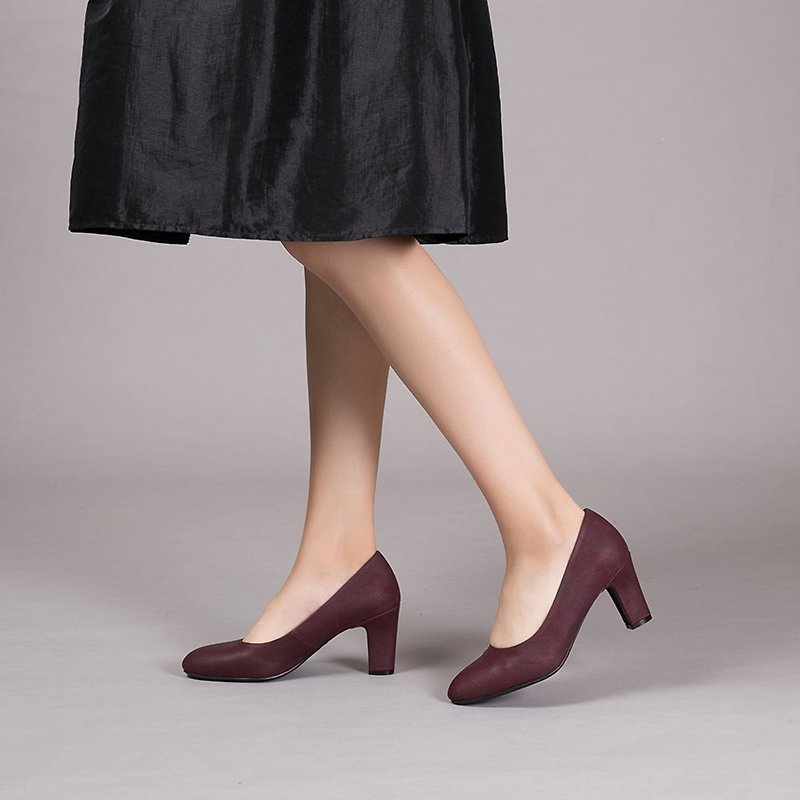 [Through time and space] Simple and fashionable super stable heel shoes_retro purple - รองเท้าส้นสูง - ไฟเบอร์อื่นๆ สีแดง