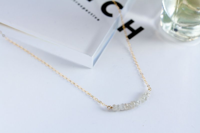 Line Gem Necklace Natural Zircon 14kgf December Birthstone / Natural Zircon Bar Necklace, 14K Gold Filled - Necklaces - Gemstone White