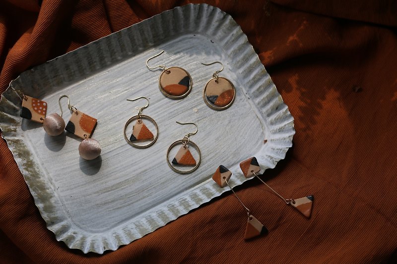 バレンタインデーの贈り物のアースカラーセラミック純粋なシルバーの耳のクリップイヤリング - ピアス・イヤリング - 陶器 カーキ