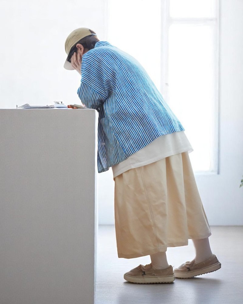 香草籽籽厚磅直筒長裙 - 裙子/長裙 - 棉．麻 白色