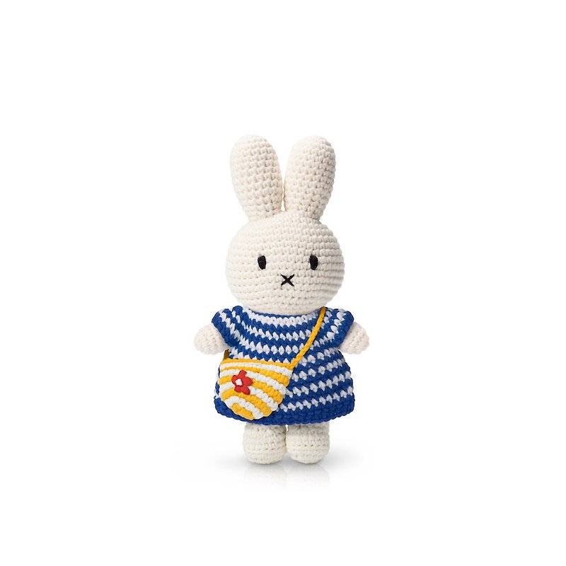 荷蘭Miffy米飛兔【miffy藍細條紋洋裝+條紋小花袋】純棉手工娃娃 - 公仔模型 - 棉．麻 藍色