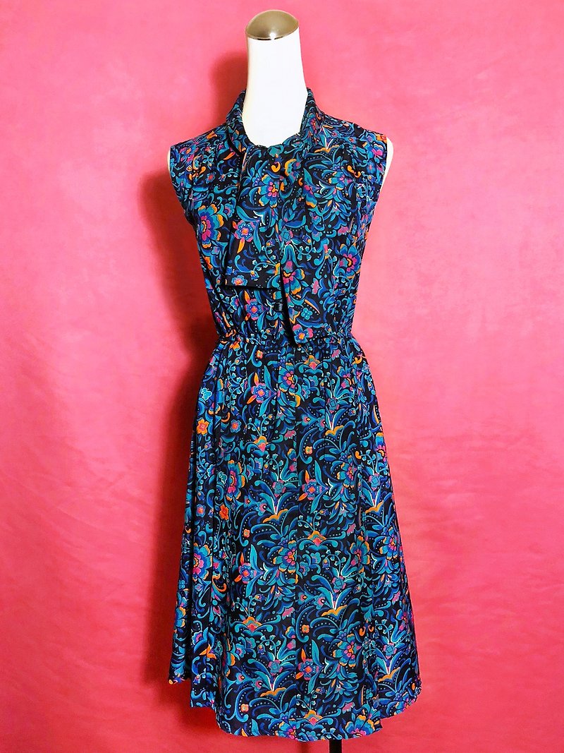 Blue totem bow tie sleeveless vintage dress / abroad brought back VINTAGE - One Piece Dresses - Polyester Blue
