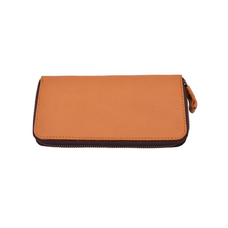 Checkbook vegetable tanned leather long wallet Color Camel - 錢包/皮夾/長短夾 - 真皮 卡其色