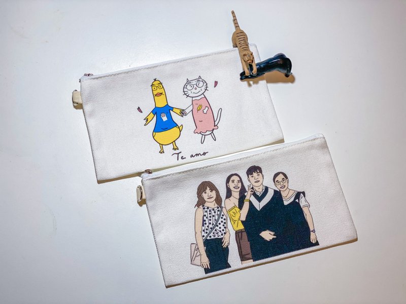 【客製帆布拉鍊袋】兩款可選 - 零錢包/小錢包 - 絲．絹 白色