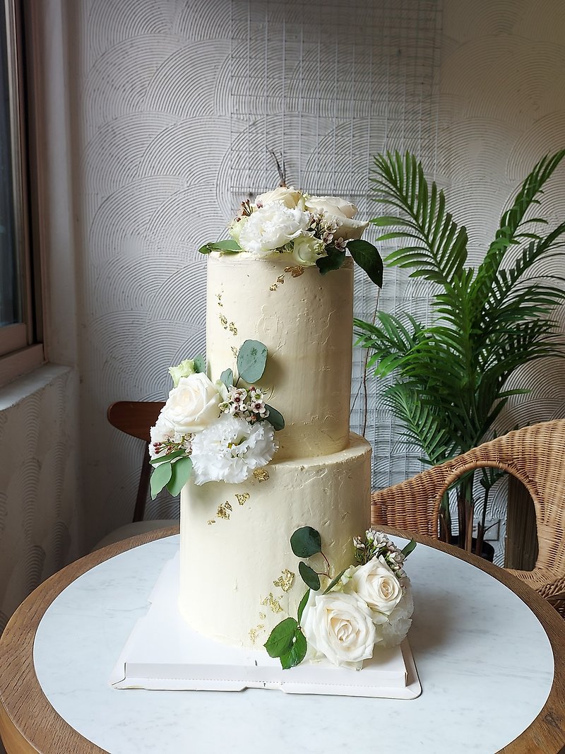 【Flowering Friends Pie】Custom Products-Wedding Cake/Party Flower Cake/Double/Three-Layer Cake - เค้กและของหวาน - อาหารสด ขาว