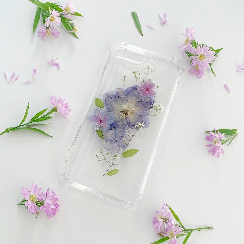 Jade and Pearl - pressed flower phone case - เคส/ซองมือถือ - พืช/ดอกไม้ สีน้ำเงิน